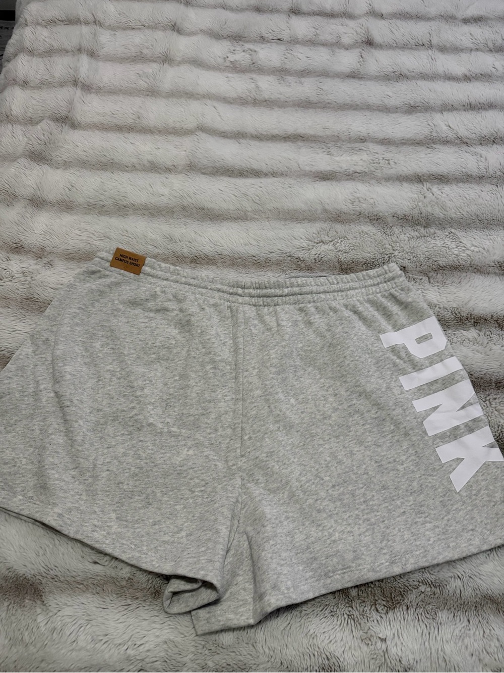 PINK Victoria's Secret Light Gray Athletic Lounge Shorts with White Logo